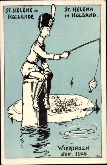 Künstler Ak Wieringen Nordholland, Kronprinz Wilhelm von Preußen im Exil, November 1918, Angeln