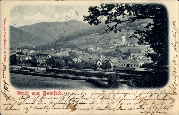 Postcard Hainfeld in Lower Austria, general view, train station