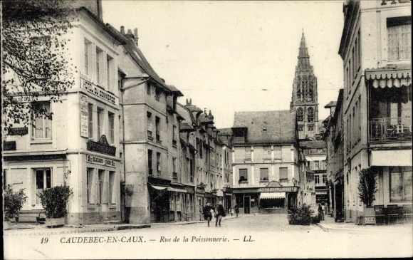 Ak Caudebec en Caux Seine Maritime, Rue de la Poissonnerie, Hotel du Commerce, Geschäfte