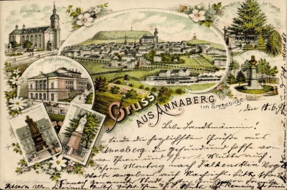 Litho Annaberg Buchholz im Erzgebirge, Gesamtansicht, Denkmal