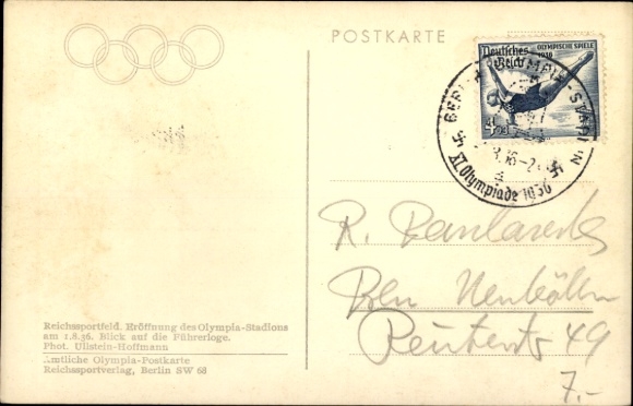 Postcard Reichssportfeld, opening of the Olympic Stadium on 1 August 1936, Führerloge