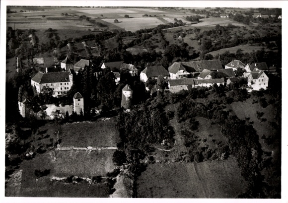 Postcard Stetten am Kocher Künzelsau in Württemberg, Stetten Castle, aerial photograph