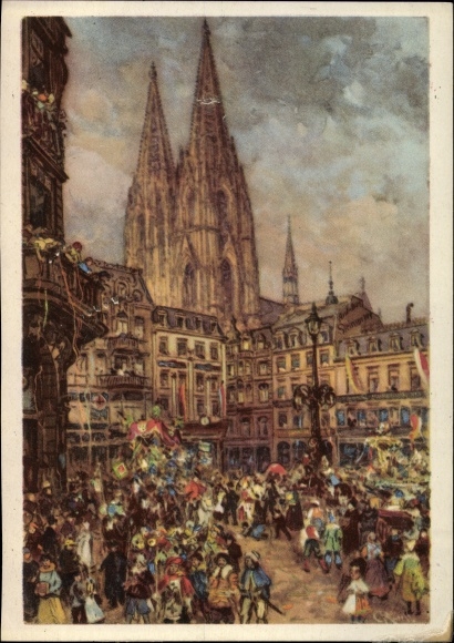 KP artysta pocztówka Köln am Rhein, karnawał, parada, katedra