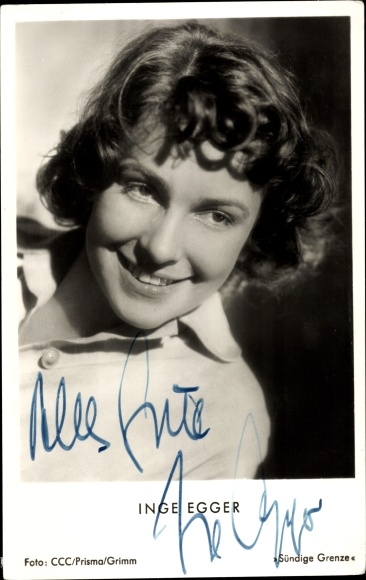 Postcard actress Inge Egger, portrait, autograph