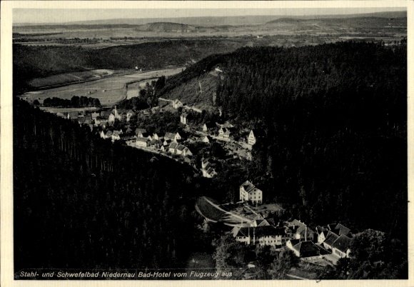 KP Bad Niedernau Rottenburg am Neckar, widok lotniczy na stal i łaźnię siarkową, Bad-Hotel