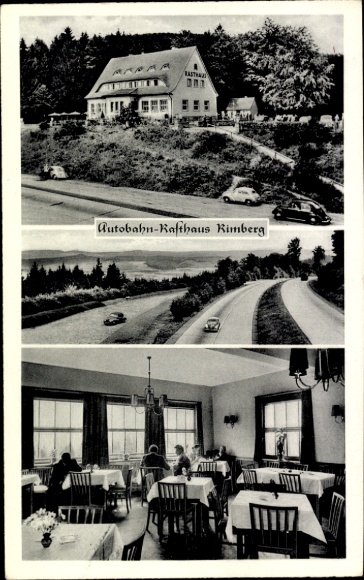 Postcard Breitenbach am Herzberg, motorway Rasthaus Rimberg
