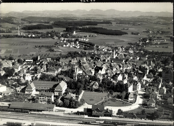 Postcard Wangen im Allgäu, aerial photograph