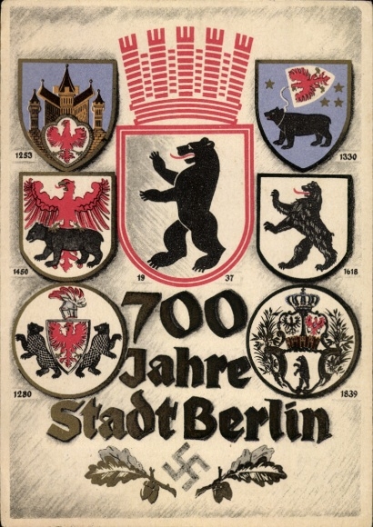 Wapenschild Ak Berlin, 700-jarig jubileum, stadswapen sinds 1253 tot 1937, Berlijnse beer