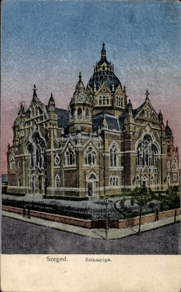Judaika Postcard Szeged Segedin Hungary, synagogue