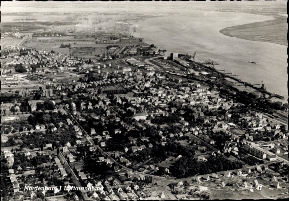 Postcard Nordenham in Oldenburg, Lower Saxony, aerial photograph