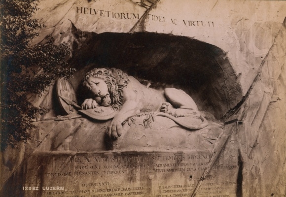 Photo Luzern Stadt Schweiz, Löwendenkmal, Swiss faith and virtue, August 1896
