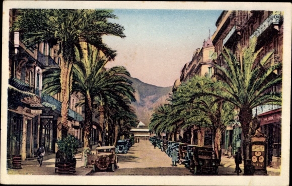 Postcard Toulon Var, magnificent avenue with palm trees, elegant vehicles, buildings