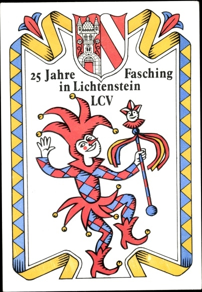 PC Lichtenstein in Saxony, 25 years carnival, LCV, coat of arms, harlequin