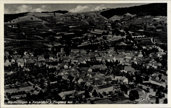 Postcard Bischoffingen Vogtsburg in the Kaiserstuhl, aerial view of Bischoffingen, Kaiserstuhl, landscape