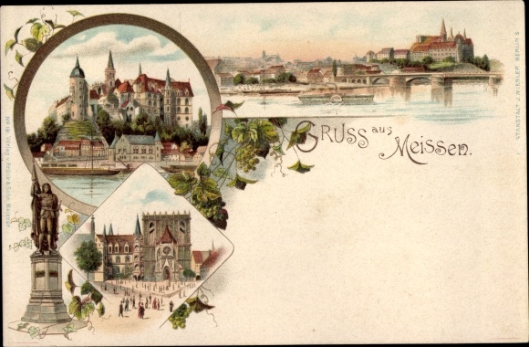 lito Meissen w Saksonii, widoki miasta, pomnik, most