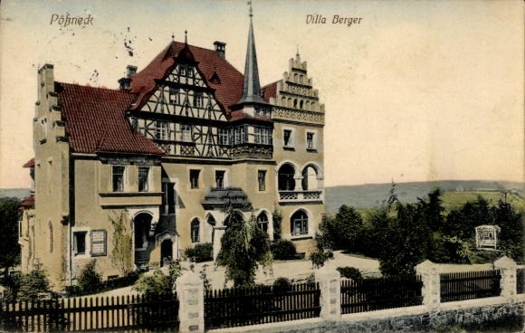 Ak Pößneck in Thüringen, Villa Berger,   Architektur, farbig, Garten mit Zaun