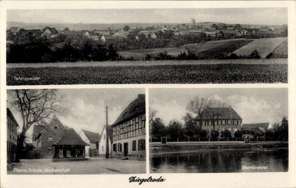 Ak Ziegelroda Querfurt im Saalekreis, Gesamtansicht, Pfarre Schule, Glockenstuhl, Oberförsterei
