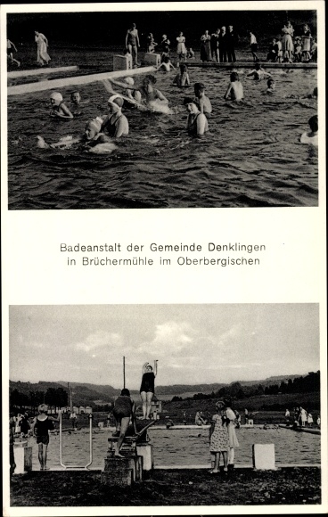 Postcard Denklingen in Upper Bavaria, bathing establishment, bathers in the water, springboard