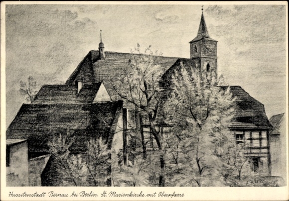 Artist Postcard Bernau near Berlin, St. Mary's Church with Upper Parish