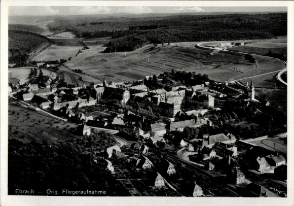 Postcard Ebrach in the Steigerwald Upper Franconia, aerial photograph