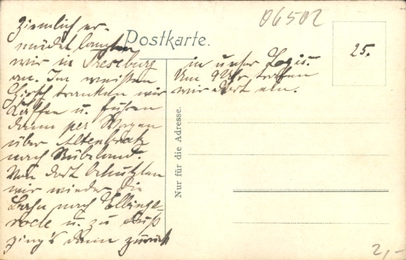 Postcard Treseburg Thale in the Harz Mountains, landscape with hills, houses and river, picturesque view, Harz