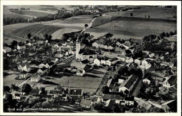 Postcard Buchbach in Upper Bavaria, aerial photograph
