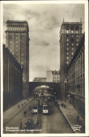 Postcard Stockholm Sweden, Kungsgatan med Kungstornen