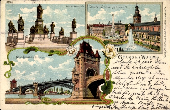 Chromo-Litho Worms, Luther Monument, New Road Bridge, Grand Duke Ludwig IV Monument