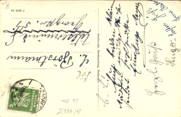Postcard Badbergen in Artland, church with Bismarck stone