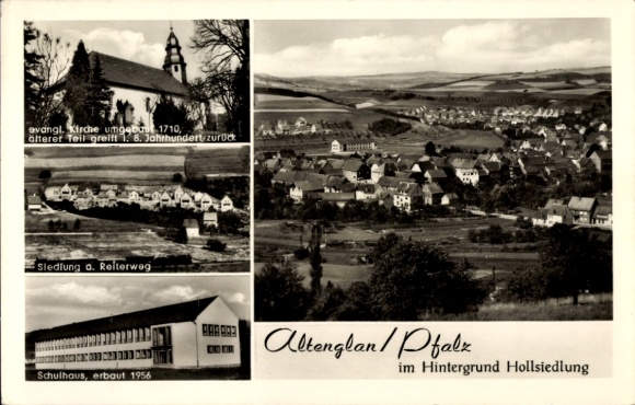 Postcard Altenglan in the Palatinate, Panorama, Hollsiedlung, settlement on the Reiterweg, church, schoolhouse