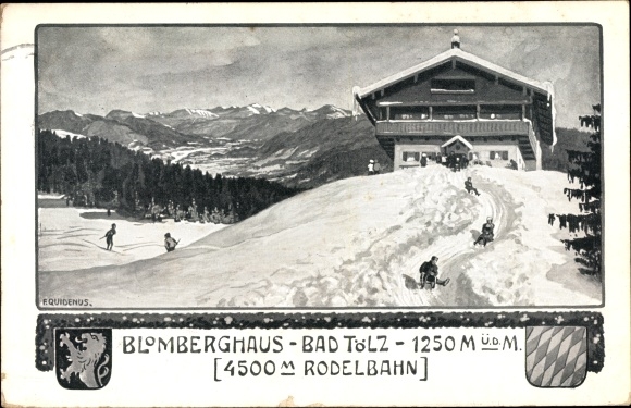 Artysta Ak Quidenus, Fritz, Bad Tölz w dolinie Izary, Górna Bawaria, Blomberghaus, tor saneczkowy