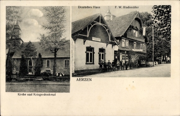 Postcard Aerzen in the Weserbergland, church, war memorial, German House