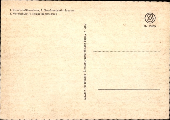 Ansichtkaart Elmshorn in Holstein, onder andere uitzicht op Bismarck middelbare school, E. Brandstrom Lyceum, middelbare school