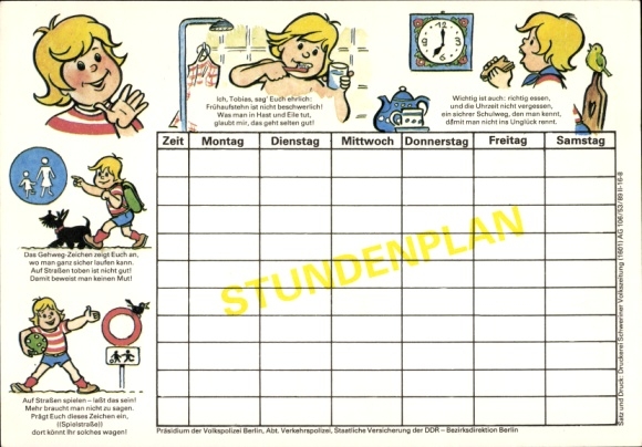 GDR timetable Presidium of the People&#39;s Police Berlin, Dept. Traffic Police, traffic education around 1970