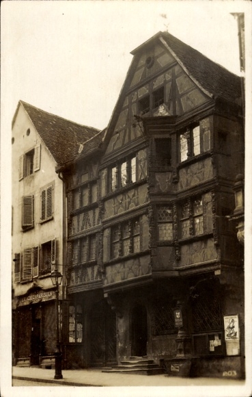 Postcard Saverne Zabern Alsace Bas Rhin, Historic half-timbered house, street, number 203, black and white photo