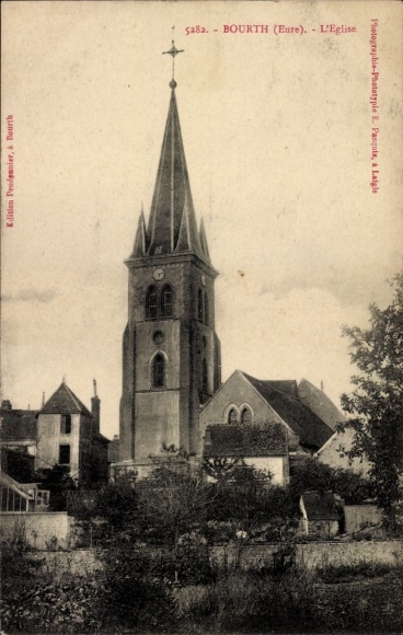 Postcard Bourth Eure, Church of Clock Tower, Meisen, Building