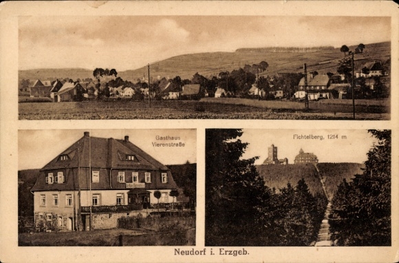 Ak Neudorf Sehmatal im Erzgebirge, Gasthaus Vierenstraße, Fichtelberg, Ortschaft