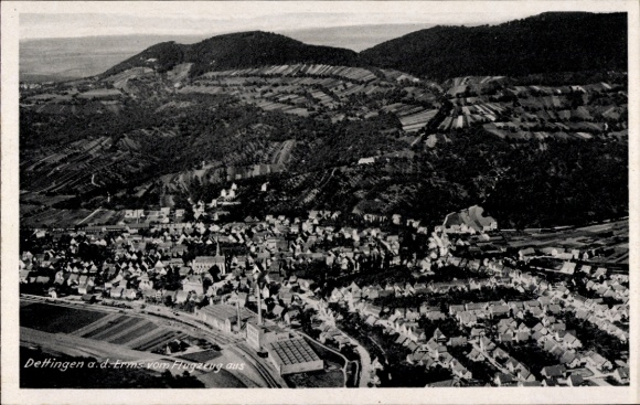 Postcard Dettingen an der Erms, aerial photograph