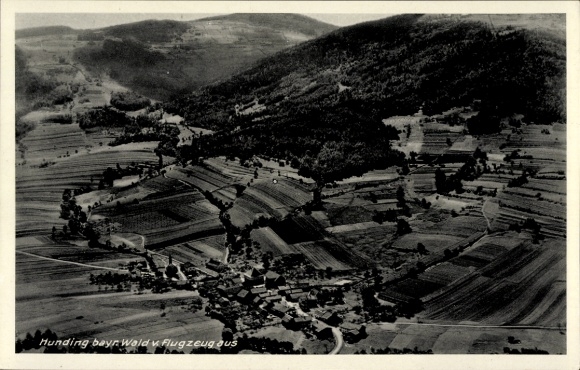 Ak Rohrstetten Hunding in Neder-Beieren, luchtfoto van Hunding, landschap, velden, bergen