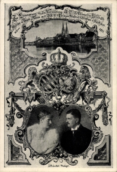 Postcard Regensburg, marriage of Princess Elisabeth of Thurn & Taxis with Friedrich Christian of Saxony