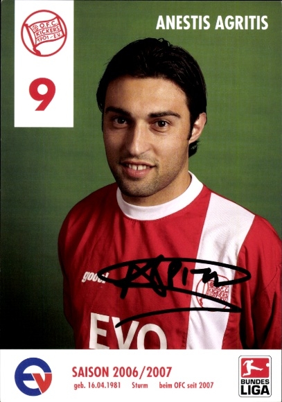 Autogrammkarte Fußballer Anestis Agritis, Kickers Offenbach, Autogramm