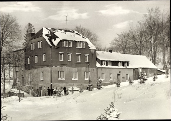 Postcard Crottendorf Erzgebirge, Waldhaus company holiday home, Deutsche Post Cottbus, snow, winter