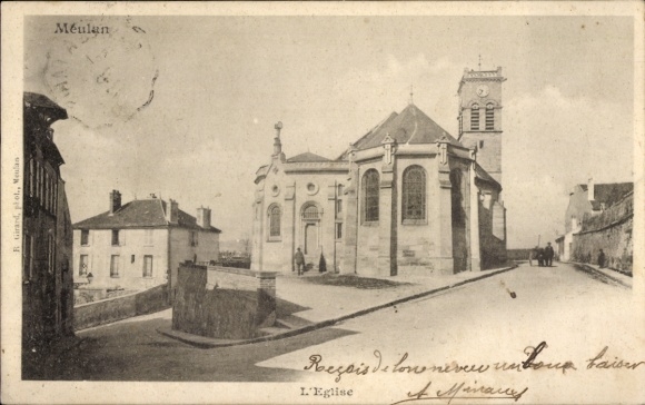 Ak Meulan en Yvelines, L'Eglise, Stadtansicht, alte Architektur, Straßenansicht
