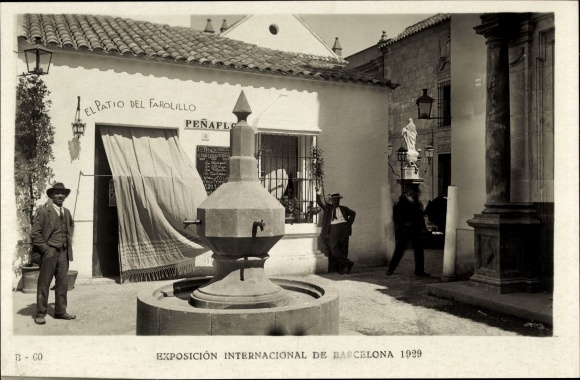 Postcard Exposicion Internacional de Barcelona 1929, Plaza de Pehaflor, Pueblo Espagnol