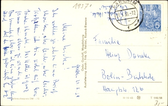 Postcard Parchim in Mecklenburg, partial view