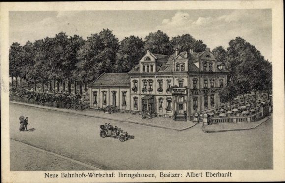 Postcard Ihringshausen Fuldatal Hessen, New Station Inn, Owner Albert Eberhardt
