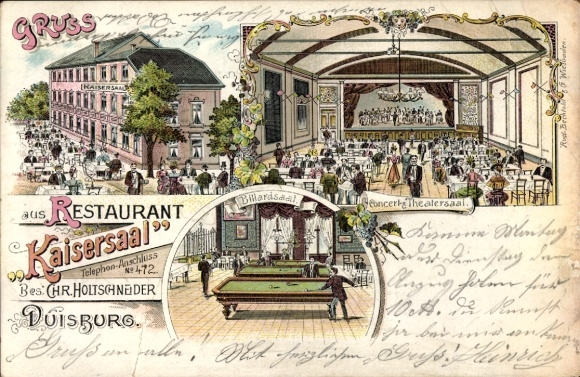 Chromo-Litho Duisburg in the Ruhr area, Restaurant Kaisersaal, Theatersaal, Billiards