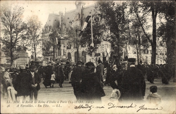 KP Versailles Yvelines, król i królowa Włoch, parada, tłum, Wersal