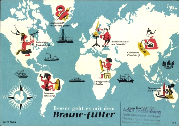 Timetable Brause cartridge filler, for good writing, world map around 1960