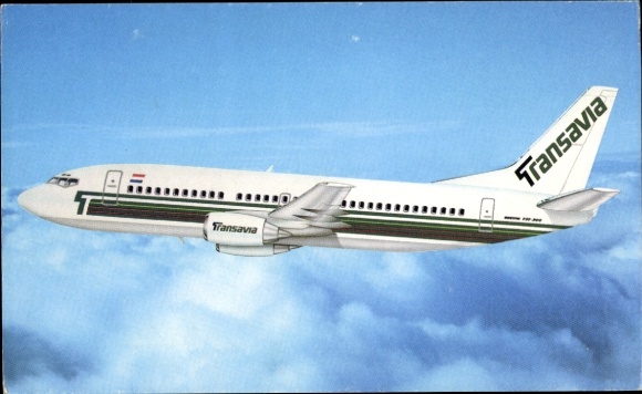 Postcard Dutch passenger aircraft, Boeing 737 300, Transavia